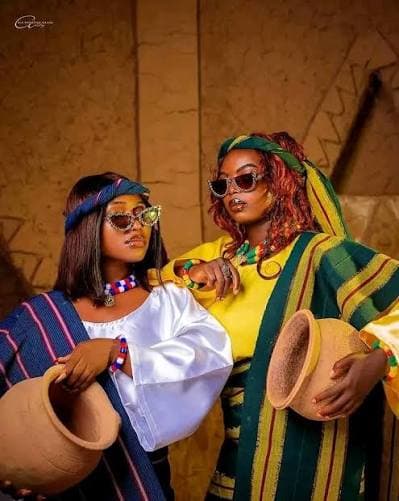 Beautiful Mwaghuvul maidens — traditional dress